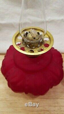 Antique Ruby Satin Glass GWTW (Gone With The Wind) Oil Lamp