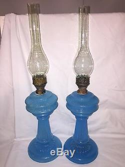 Antique Russian Blue Opaline Oil Lamp with Signature