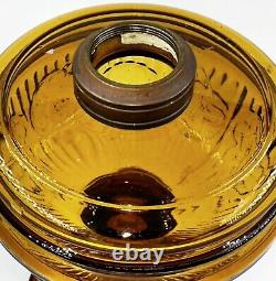 Antique SKEDDEN Kerosene or Oil Amber Glass Stand Lamp Star Band Base THURO 2