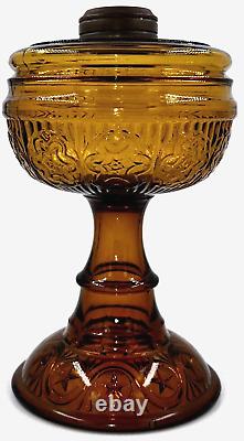 Antique SKEDDEN Kerosene or Oil Amber Glass Stand Lamp Star Band Base THURO 2