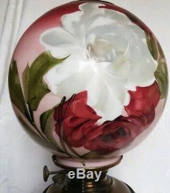 Antique SUCCESS GWTW HAND PAINTED ROSES OIL LAMP CONVERTED 21,5