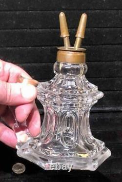 Antique Sandwich Glass Elongated Loop Whale Oil Hand Lamp, c. 1840
