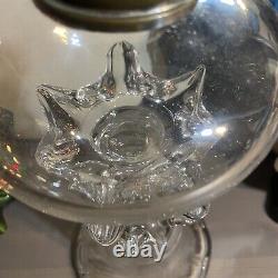 Antique Sandwich Glass Free-Blown Globe Font Glass Petticoat Oil Lamp with Rigaree