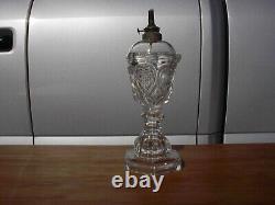 Antique Sandwich Glass Whale Oil Lamp Heart Pattern Very Likely Original 1840s