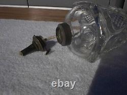 Antique Sandwich Glass Whale Oil Lamp Heart Pattern Very Likely Original 1840s