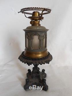 Antique Sandwich Oil 1860s Gothic Two Piece Lamp