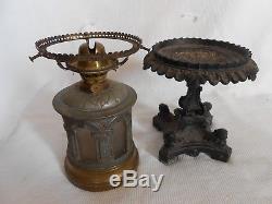 Antique Sandwich Oil 1860s Gothic Two Piece Lamp