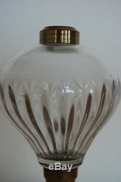 Antique Sandwich Old Atterbury Overlay Cut Glass Oil Kerosene Parlor Piano Lamp