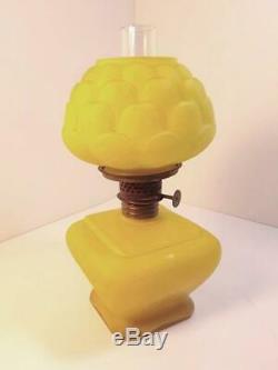 Antique Satin Cased Glass 1890 Consolidated Fostoria Yel ROSE Miniature Oil Lamp