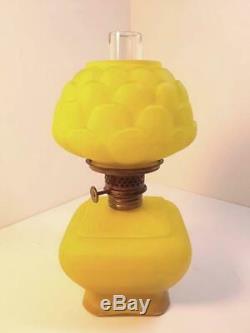 Antique Satin Cased Glass 1890 Consolidated Fostoria Yel ROSE Miniature Oil Lamp