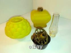 Antique Satin Cased Glass 1890 Consolidated Fostoria Yel ROSE Miniature Oil Lamp