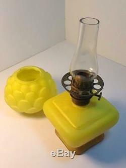 Antique Satin Cased Glass 1890 Consolidated Fostoria Yel ROSE Miniature Oil Lamp