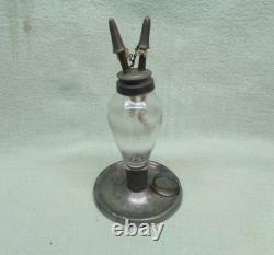 Antique Scarce Pewter & Glass Whale Oil Finger Lamp Signed Smith & Co