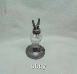 Antique Scarce Pewter & Glass Whale Oil Finger Lamp Signed Smith & Co