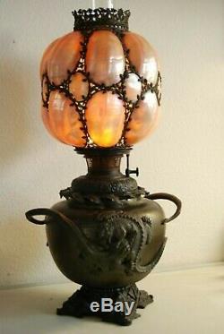 Antique Sea Shells Art Nouveau B&h Gwtw Snake Aligator Asian Kerosene Oil Lamp