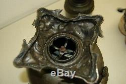 Antique Sea Shells Art Nouveau B&h Gwtw Snake Aligator Asian Kerosene Oil Lamp