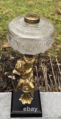Antique Sears Pattern Glass Bradley &Hubbard Figural 15 Piano Oil Kerosene Lamp