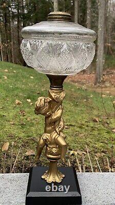 Antique Sears Pattern Glass Bradley &Hubbard Figural 15 Piano Oil Kerosene Lamp