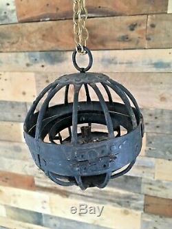 Antique Ships Gimbled Gyroscopic Hanging Spherical Metal 2 Wick Whale Oil Lamp