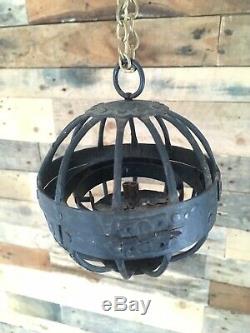 Antique Ships Gimbled Gyroscopic Hanging Spherical Metal 2 Wick Whale Oil Lamp