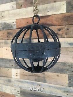 Antique Ships Gimbled Gyroscopic Hanging Spherical Metal 2 Wick Whale Oil Lamp