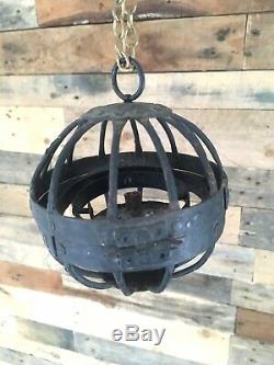 Antique Ships Gimbled Gyroscopic Hanging Spherical Metal 2 Wick Whale Oil Lamp