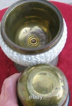 Antique Slag Glass Oil Lamp Font Holder & Shade P&A Burner Argand Spreaderkks