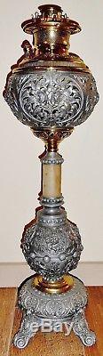 Antique Spelter Oil Kerosene Banquet Lamp The American Lamp Brass Font 26 Tall
