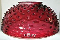 Antique Spiked Hobnail Cranberry Glass 14 Hanging Oil Kerosene Lamp Dome Shade