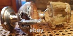 Antique Sterling Silver Oil Lamp On Foot Rosewood Socket Minerva Mark Rare 20th