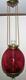 Antique Swirled Cranberry Glass Hanging Oil Kero. Hall Lamp Frame Shade Fixture