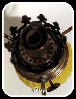 Antique Swirled Yellow Satin Art Glass Peg Lamp / Miniature Oil Lamp