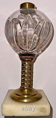 Antique TULIP Composite Kerosene Oil Stand Lamp Thuro I-149a Pattern Under Glass