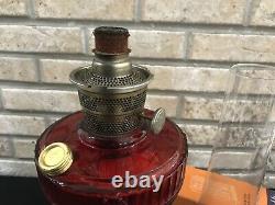 Antique Tall Aladdin Lincoln Drape Oil Kerosene Lamp Ruby Red Amberina Original