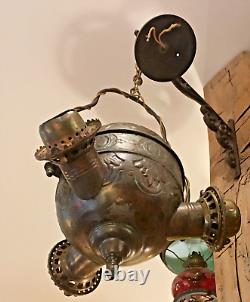 Antique The ANGLE LAMP CO. Tripple Burner Oil/Kerosene Lamp Converted Electric