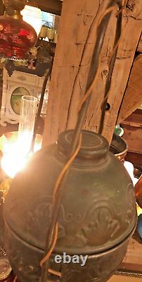 Antique The ANGLE LAMP CO. Tripple Burner Oil/Kerosene Lamp Converted Electric