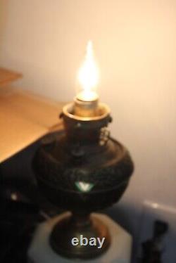 Antique The Miller Embossed Brass Oil Kerosene Lantern Table lamp Re-Nu base
