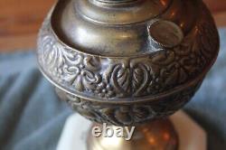 Antique The Miller Embossed Brass Oil Kerosene Lantern Table lamp Re-Nu base
