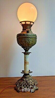 Antique The New Rochester Embossed Brass Electrified Oil Kerosene Lamp