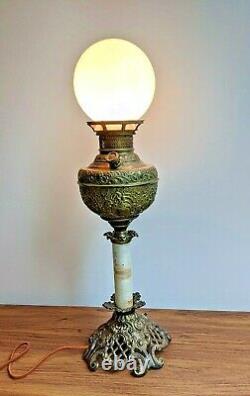 Antique The New Rochester Embossed Brass Electrified Oil Kerosene Lamp