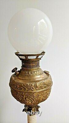 Antique The New Rochester Embossed Brass Electrified Oil Kerosene Lamp