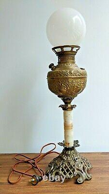 Antique The New Rochester Embossed Brass Electrified Oil Kerosene Lamp