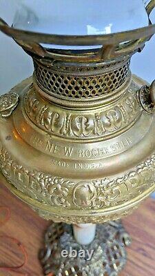 Antique The New Rochester Embossed Brass Electrified Oil Kerosene Lamp