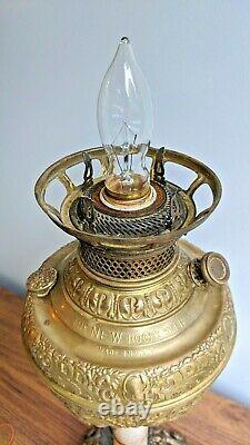 Antique The New Rochester Embossed Brass Electrified Oil Kerosene Lamp