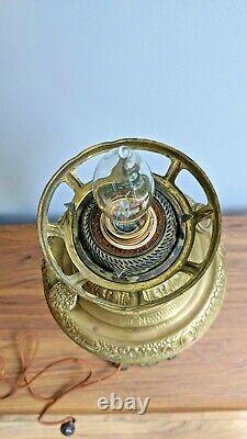 Antique The New Rochester Embossed Brass Electrified Oil Kerosene Lamp