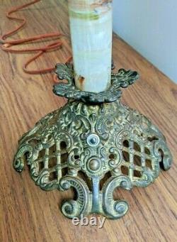 Antique The New Rochester Embossed Brass Electrified Oil Kerosene Lamp