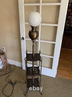 Antique The Rochester Brass and Iron Floor Piano Parlor Oil Lamp