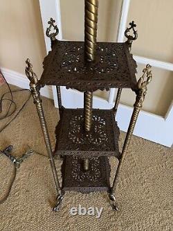 Antique The Rochester Brass and Iron Floor Piano Parlor Oil Lamp