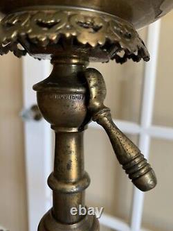 Antique The Rochester Brass and Iron Floor Piano Parlor Oil Lamp