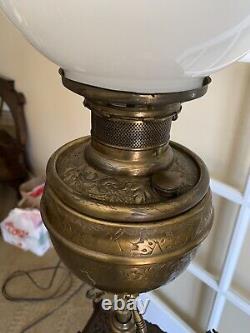 Antique The Rochester Brass and Iron Floor Piano Parlor Oil Lamp